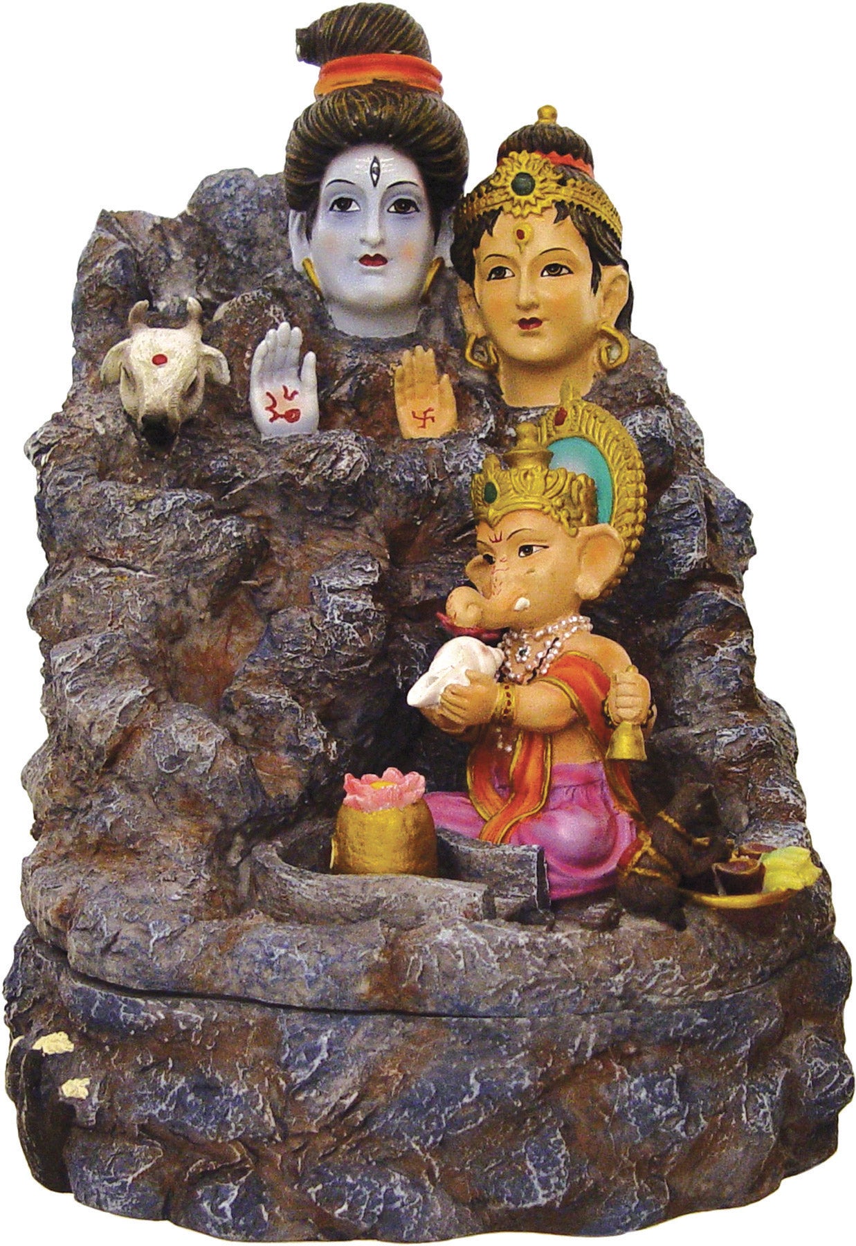 Shiva Parvati Ganesha Backflow Incense Burner Fountain – Resin Smoke Waterfall Decor