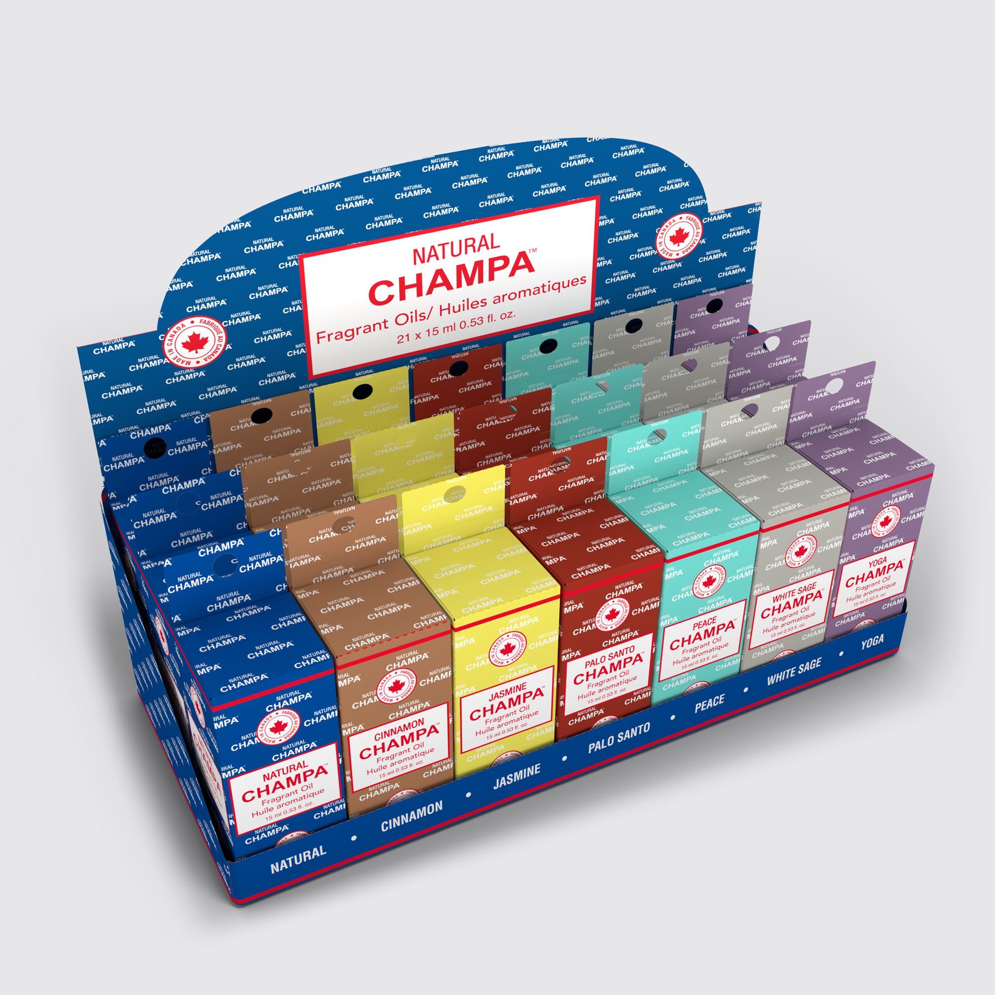 Natural Champa Fragrant Oil 21pc Display #3 – Assorted Scents