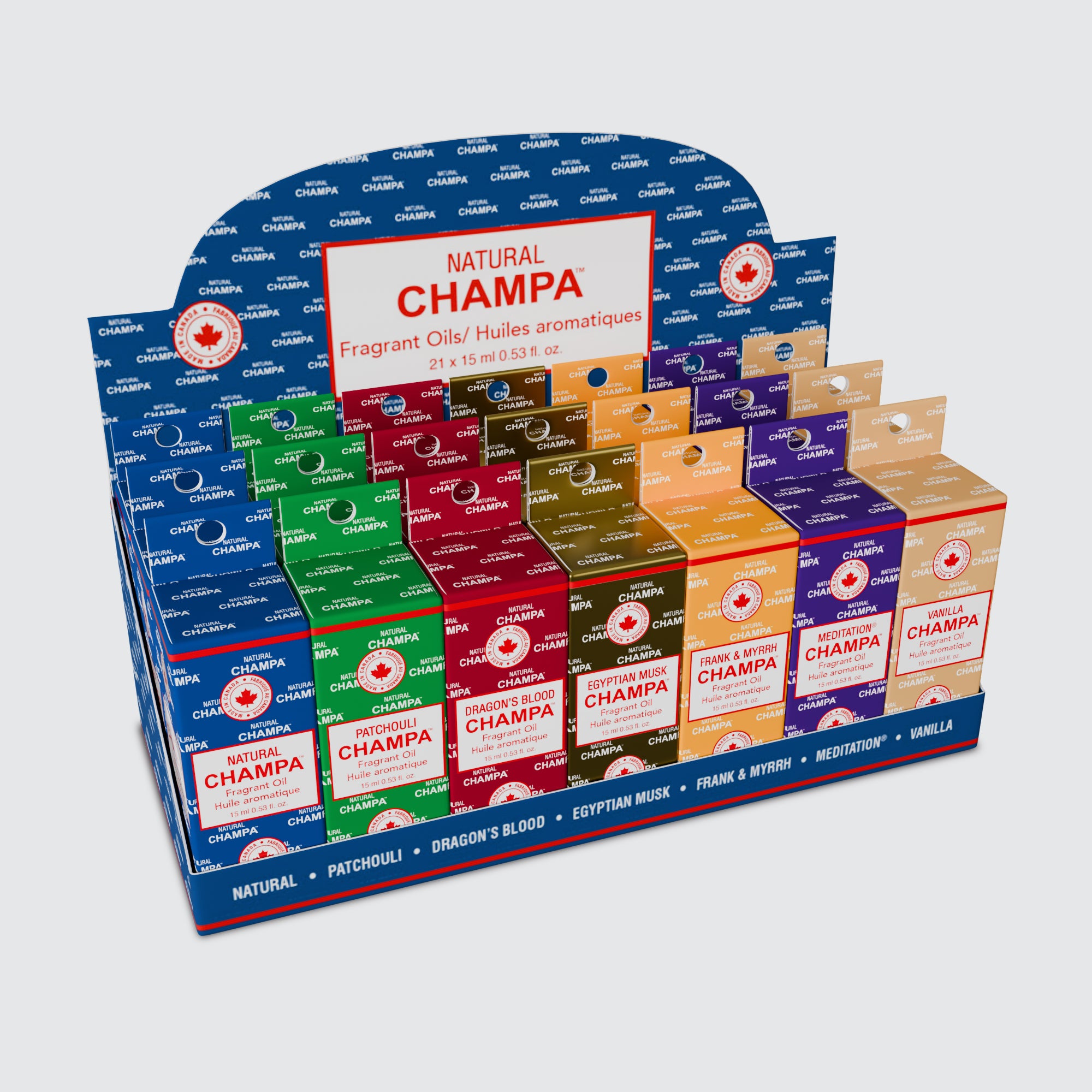 Natural Champa Fragrant Oil 21pc Display – Assorted Scents