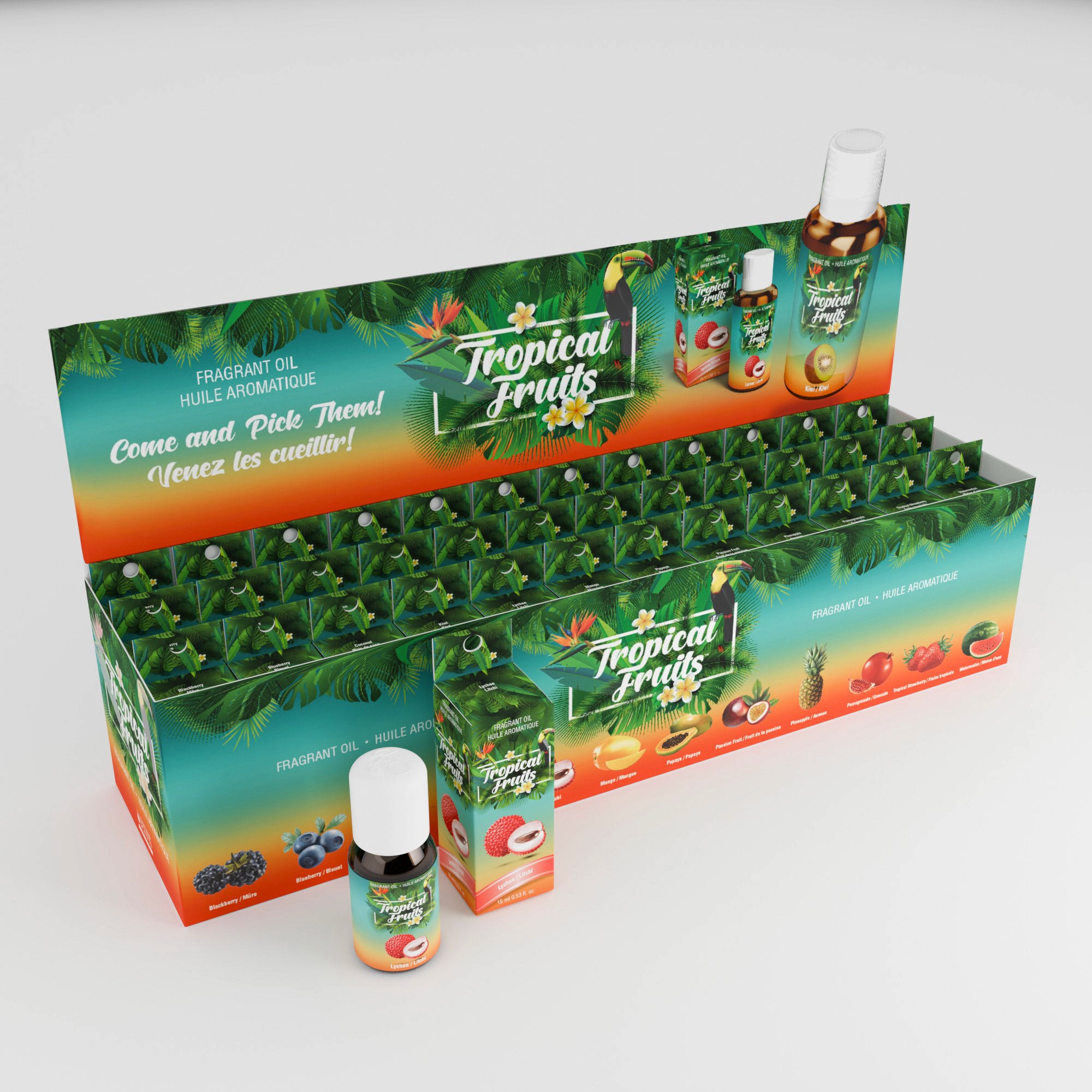 Tropical Fruits Fragrance Oil Display – 36 x 15ml Bottles (12 Scents)