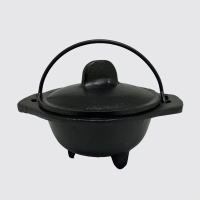 Cast Iron Cauldron with Side Handles – Ritual Incense Burner with Lid