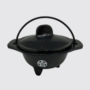 Cast Iron Cauldron with Pentacle Symbol – Ritual Incense Burner with Lid