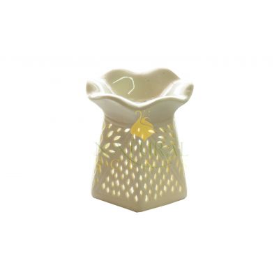 Cream Cutout Ceramic Oil Burner – Elegant Aromatherapy Essential Oil & Wax Melt Diffuser with Light Glow Design