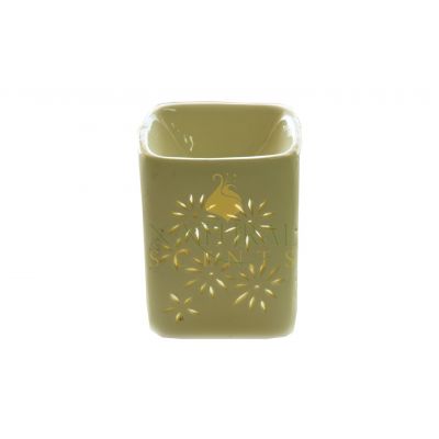 Sage Green Floral Cutout Ceramic Oil Burner – Modern Aromatherapy Essential Oil & Wax Melt Diffuser