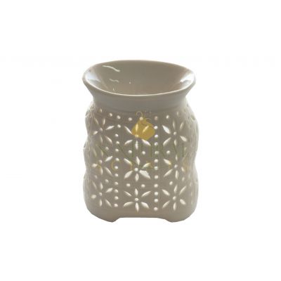 Cream Floral Lattice Ceramic Oil Burner – Elegant Essential Oil & Wax Melt Aromatherapy Diffuser