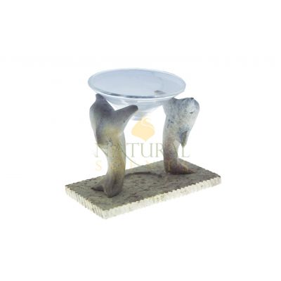 Dolphin Stone Oil Burner with Glass Dish – Handcrafted Essential Oil & Wax Melt Aromatherapy Diffuser