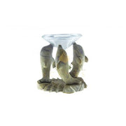 Three Dolphin Stone Oil Burner with Glass Dish – Handcrafted Essential Oil & Wax Melt Aromatherapy Diffuser