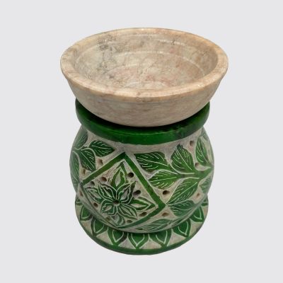Hand-Carved Green Ceramic Oil Burner – Aromatherapy Essential Oil & Wax Melt Diffuser