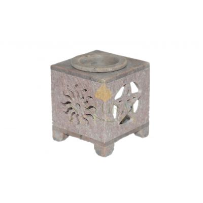 Hand-Carved Sun & Pentagram Stone Oil Burner – Decorative Essential Oil & Wax Melt Aromatherapy Diffuser