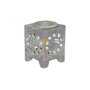 Hand-Carved Grey Stone Cube Oil Burner – Decorative Essential Oil & Wax Melt Aromatherapy Diffuser