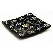 Soapstone Black Flowers Square Incense Holder