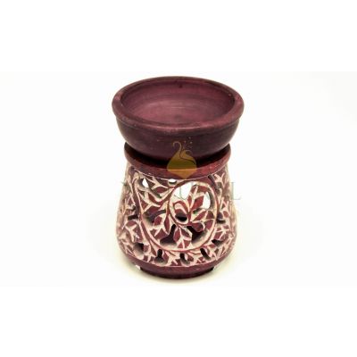 Hand-Carved Red Floral Wooden Oil Burner – Decorative Essential Oil & Wax Melt Aromatherapy Diffuser