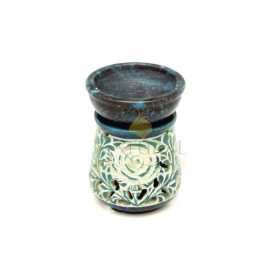 Hand-Painted Teal Floral Ceramic Oil Burner – Decorative Essential Oil & Wax Melt Aromatherapy Diffuser