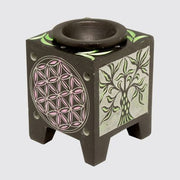 Hand-Painted Flower of Life Wooden Oil Burner – Spiritual Essential Oil & Wax Melt Aromatherapy Diffuser