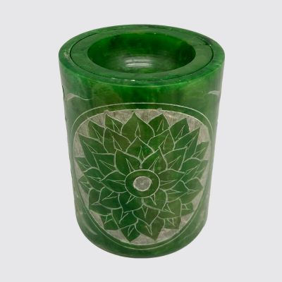 Green Onyx Mandala Oil Burner – Hand-Carved Stone Essential Oil & Wax Melt Aromatherapy Diffuser