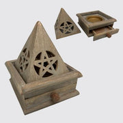 Pentacle Cone Incense Burner – Wooden Ash Catcher