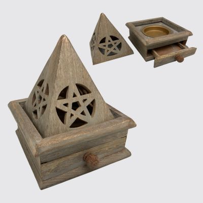 Pentacle Cone Incense Burner – Wooden Ash Catcher