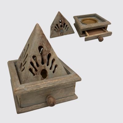 Sun Cone Incense Burner – Wooden Enclosed Ash Catcher