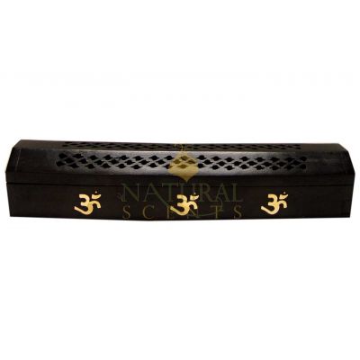 OM Black Coffin Box Incense Holder – Wooden Ash Catcher