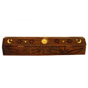 Celestial Coffin Incense Holder – Stars, Moon & Sun (Brown)