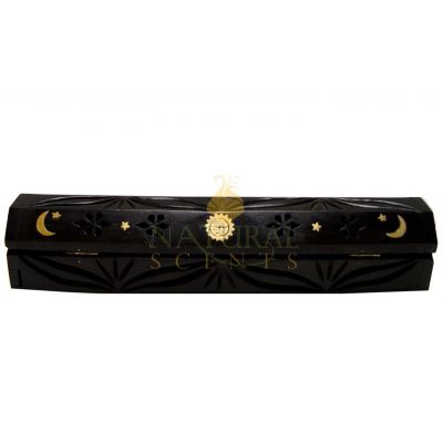 Celestial Coffin Incense Holder – Stars, Moon & Sun (Black)