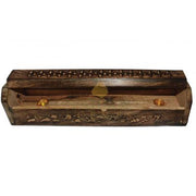 Carved Petals Antique Finish Coffin Incense Holder