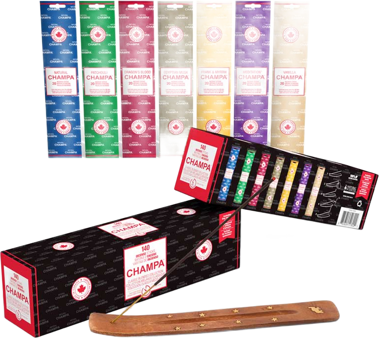 Champa Collection Box – 140 Incense Sticks with Wooden Burner
