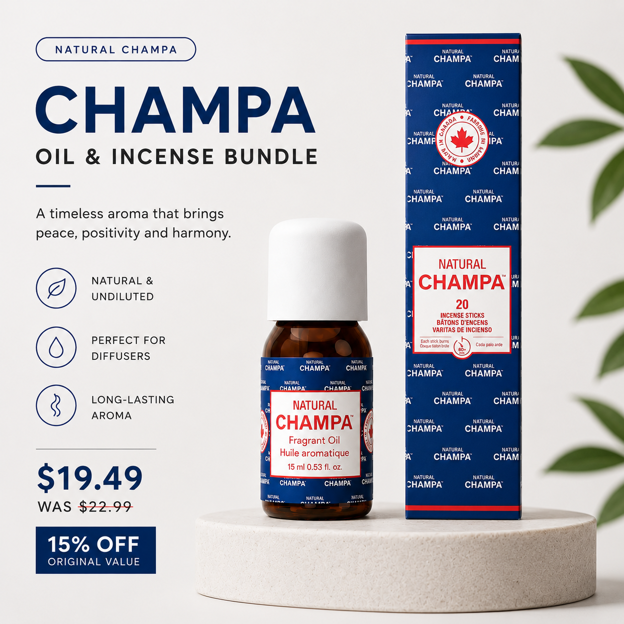 Natural Champa Oil & Incense Bundle