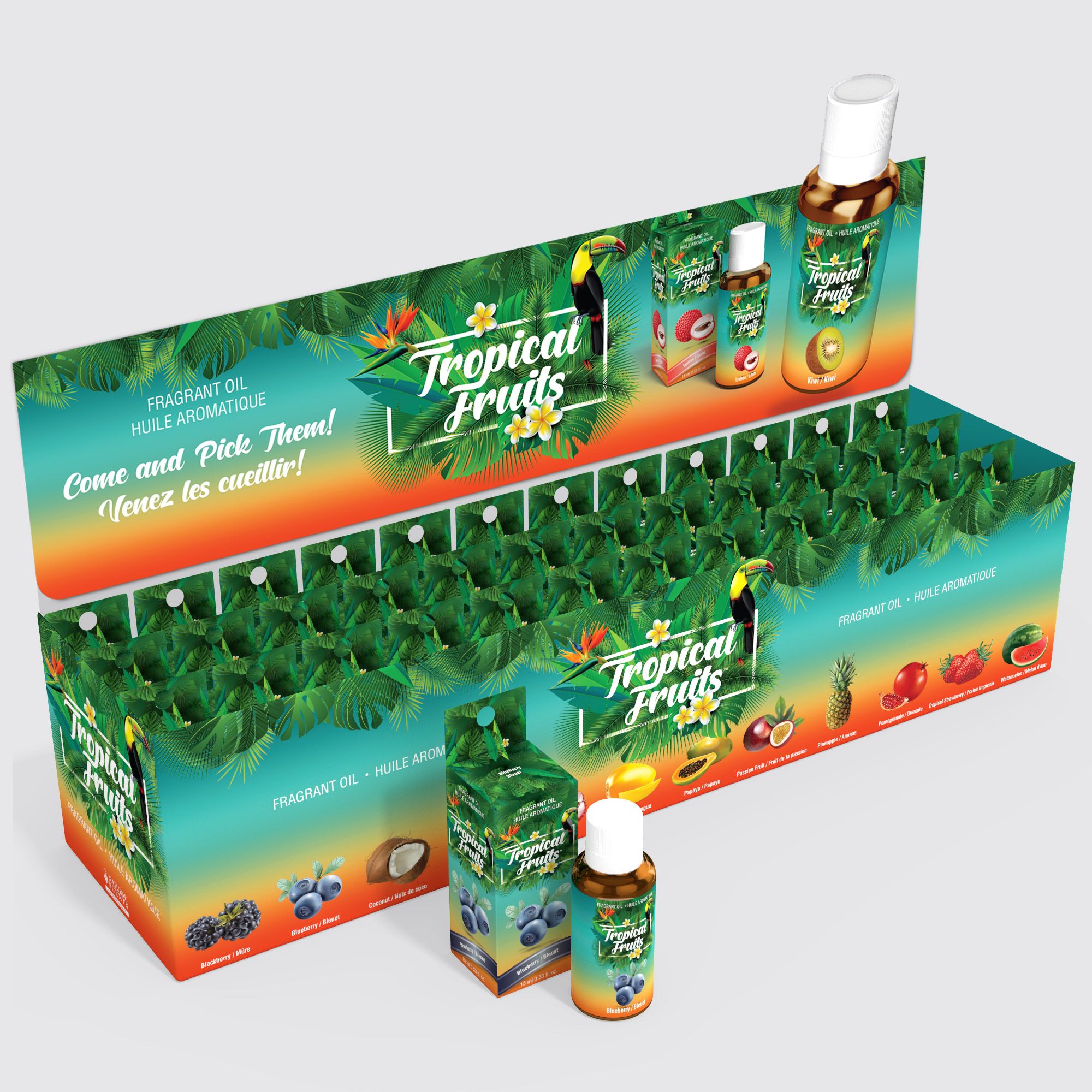 Tropical Fruits Fragrance Oil Display – 36 x 15ml Bottles (12 Scents)